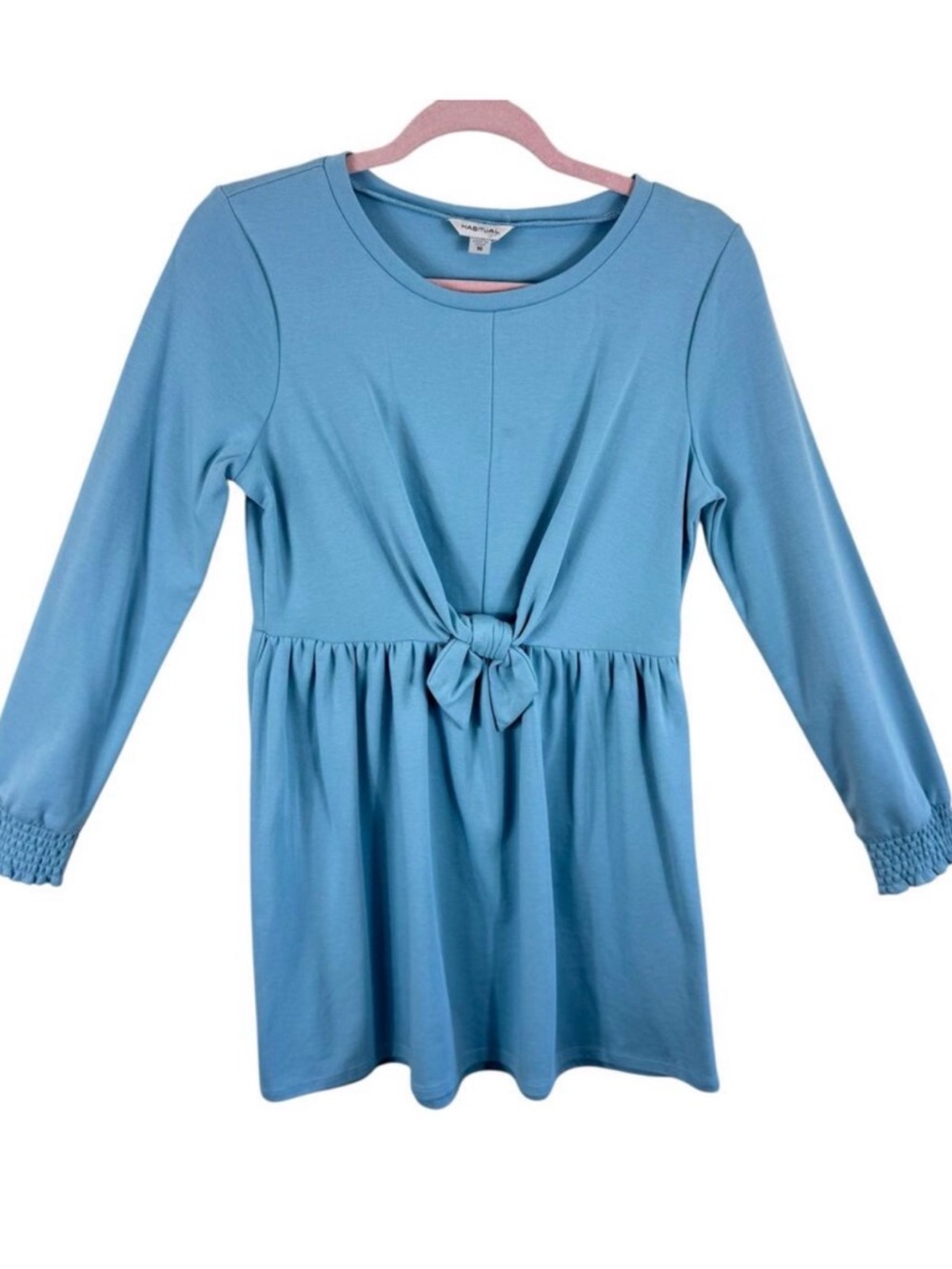 Habitual Girl Cotton Blend Blue Long Sleeve Pleated Skirt Short Dress Girls 16